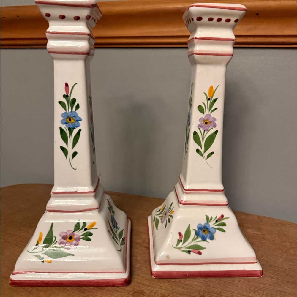 Set of two vintage hand-painted ceramic candle holders made in Portugal RCCL 738